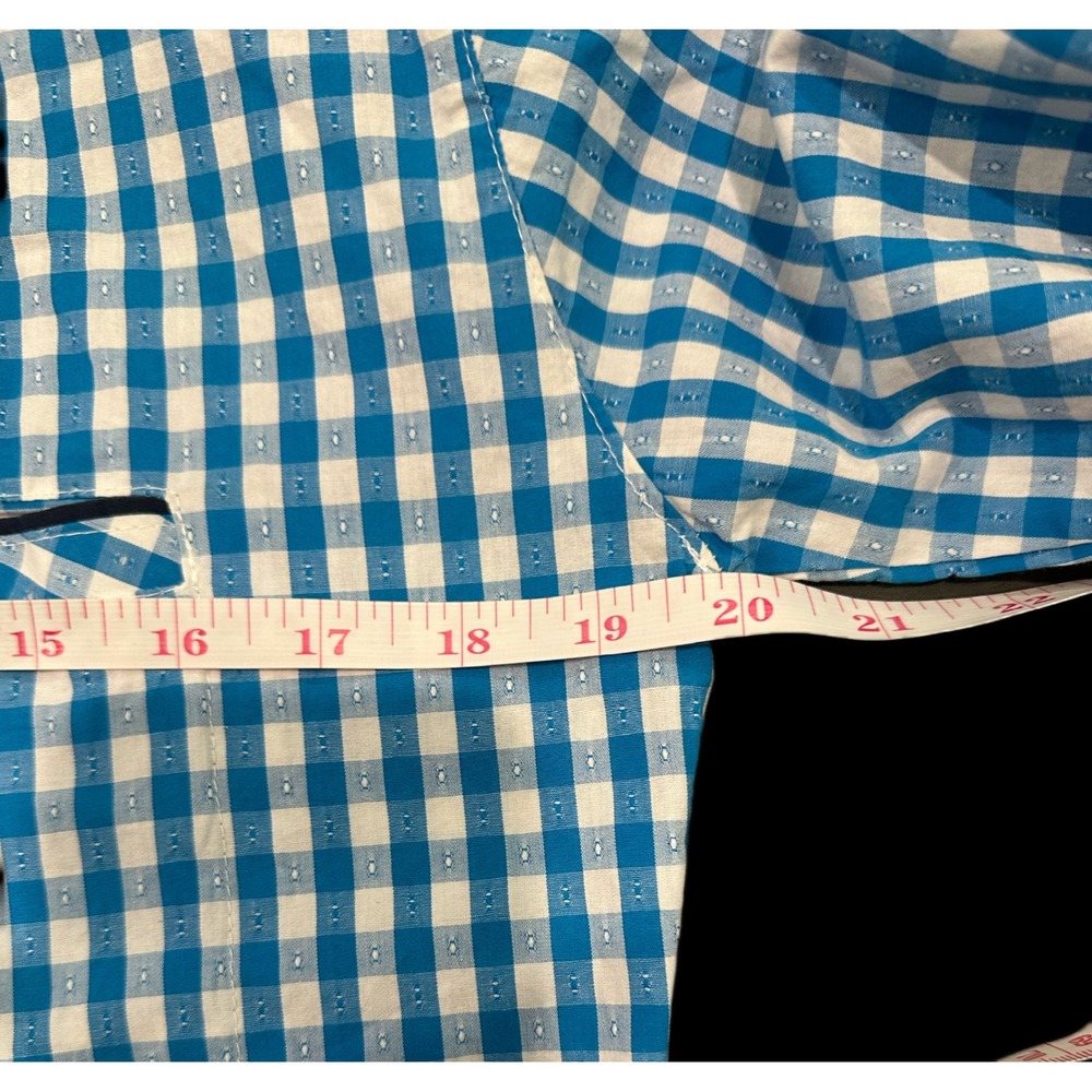 Esel Men Small Women Large Blue White Gingham Check Dobby Button Down Shirt - Picture 7 of 7
